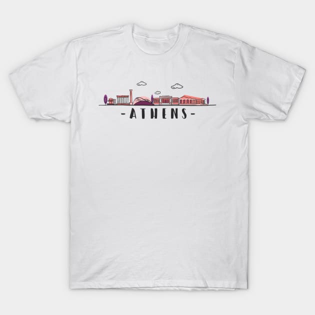 Athens Ancient Greek Skyline Hand Drawn T-Shirt by RajaGraphica